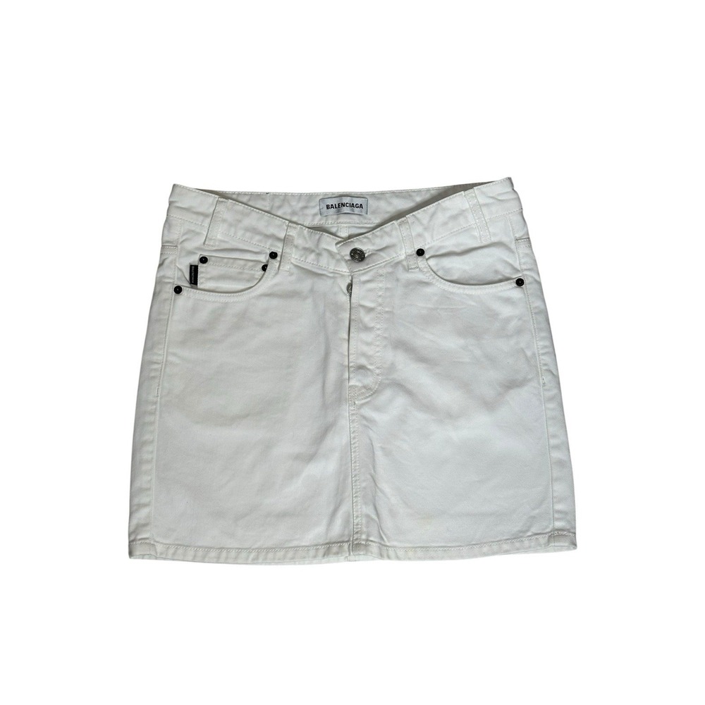 Balenciaga Women Denim White Button Pockets Fly Skirt Sz 40 US 7